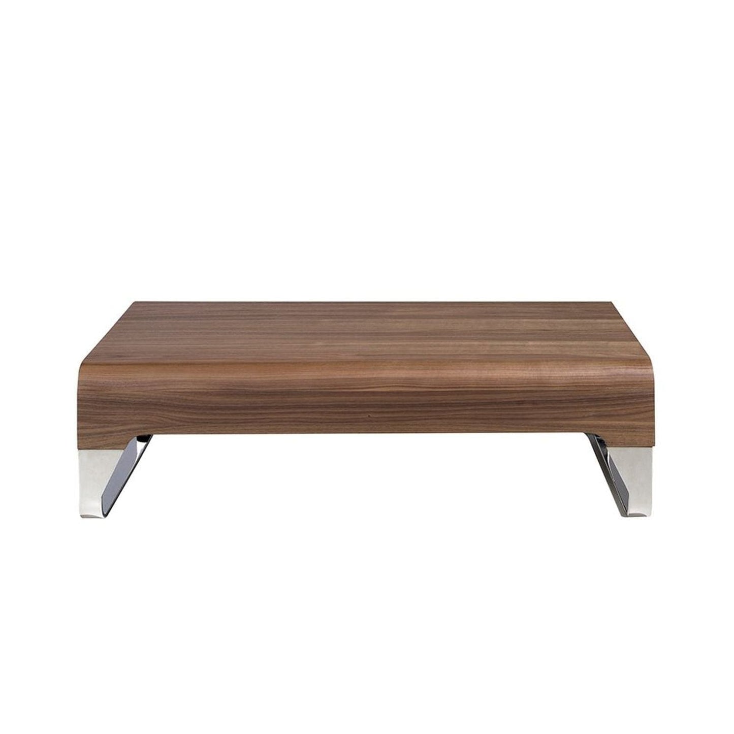 Canvanation Table Basse Moderne en Bois Noyer avec Tiroirs Miroir et Pieds en Acier Chromé
