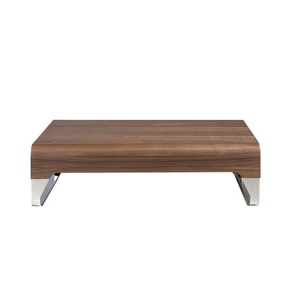 Canvanation Table Basse Moderne en Bois Noyer avec Tiroirs Miroir et Pieds en Acier Chromé