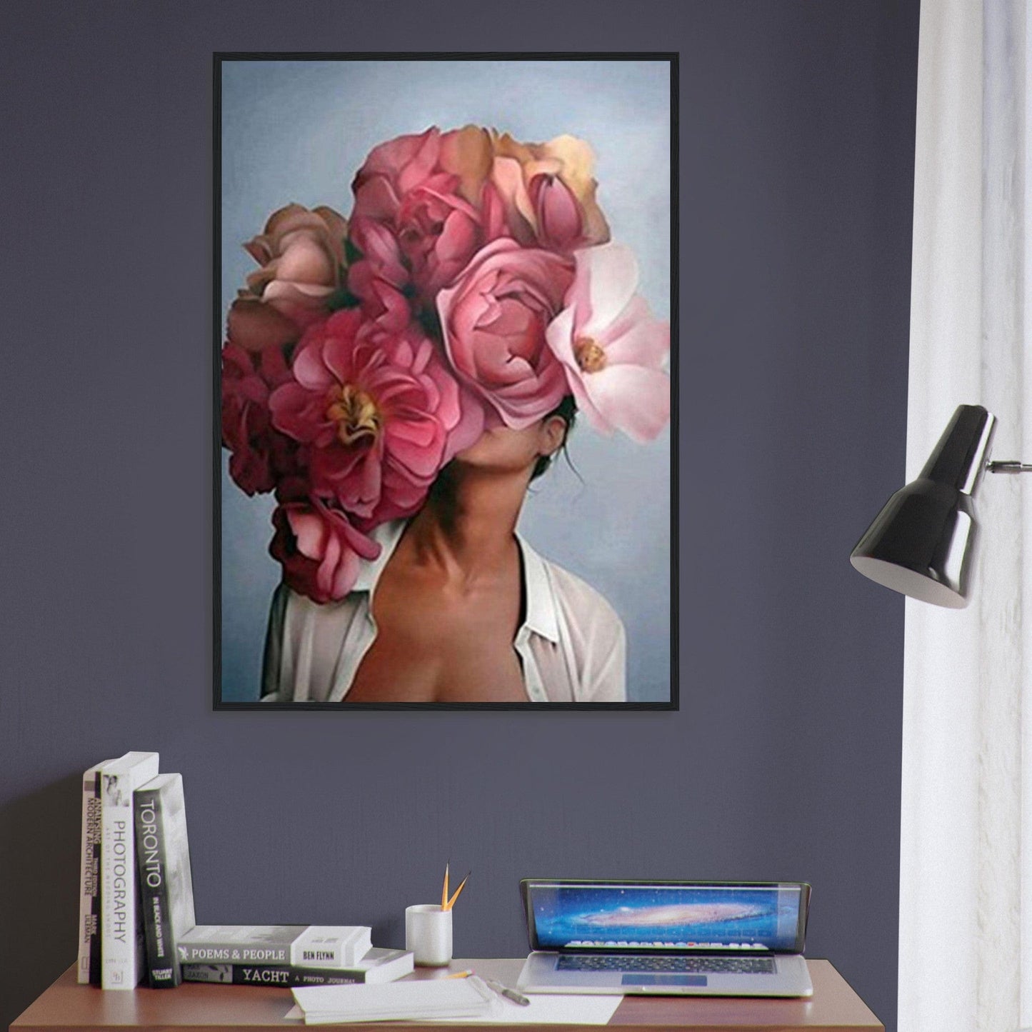 Tableau Femme Fleurs Cheveux Rouge