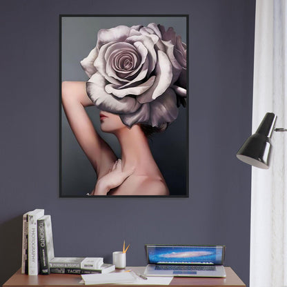 Tableau Femme Fleurs Cheveux Violet Et Blanc