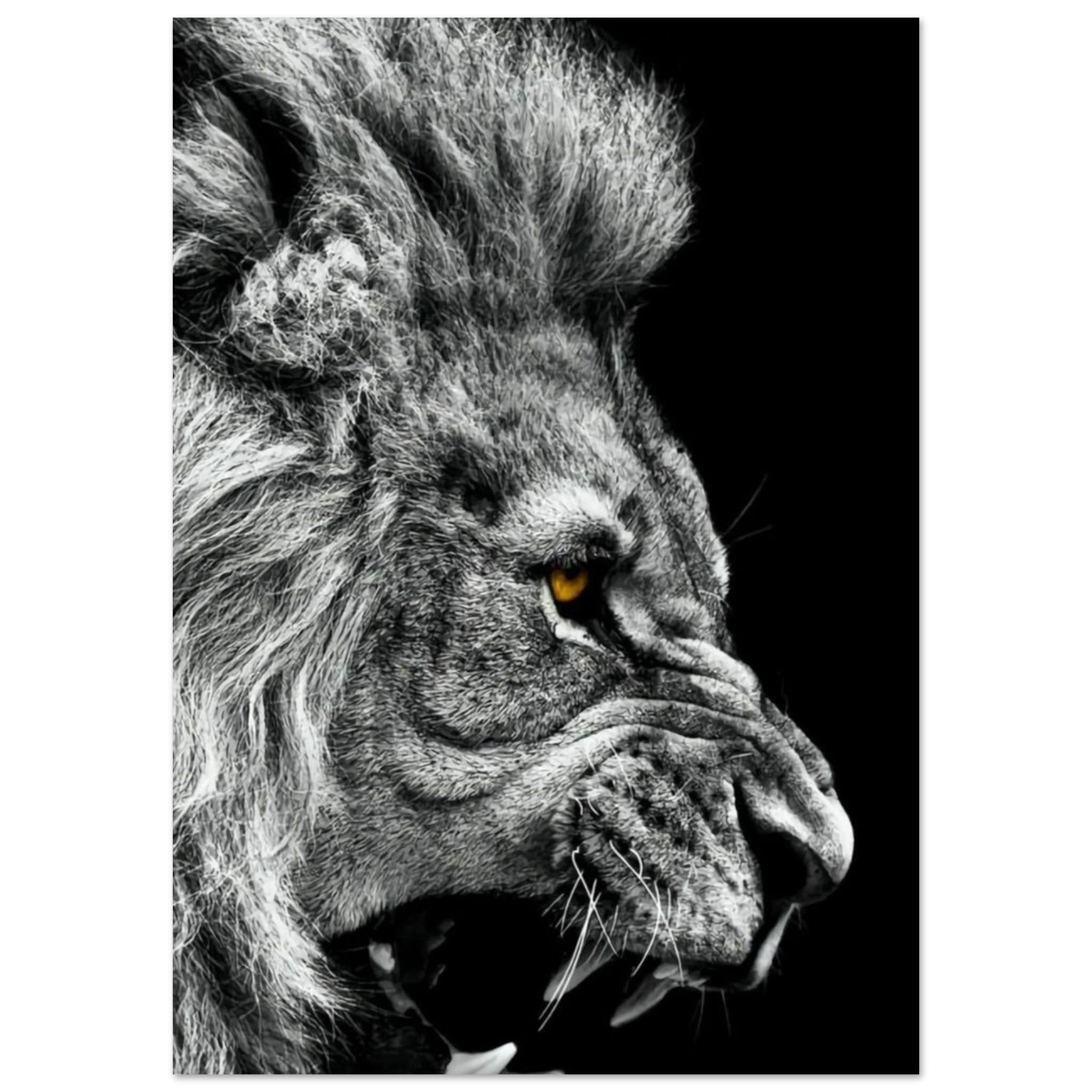 Canvanation Print Material A1 (59.4 x 84.1  cm) Poster Lion Noir Et Blanc Rugissement