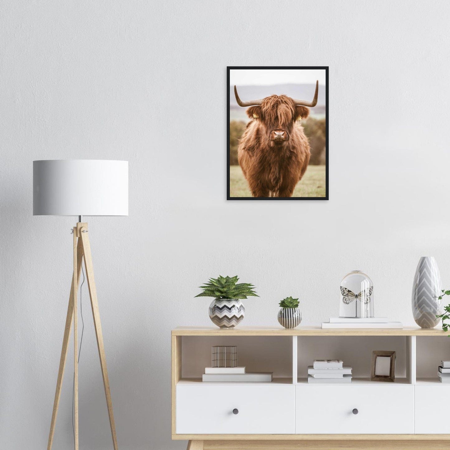 Tableau Vache Highland Noir Et Blanc - Canvanation