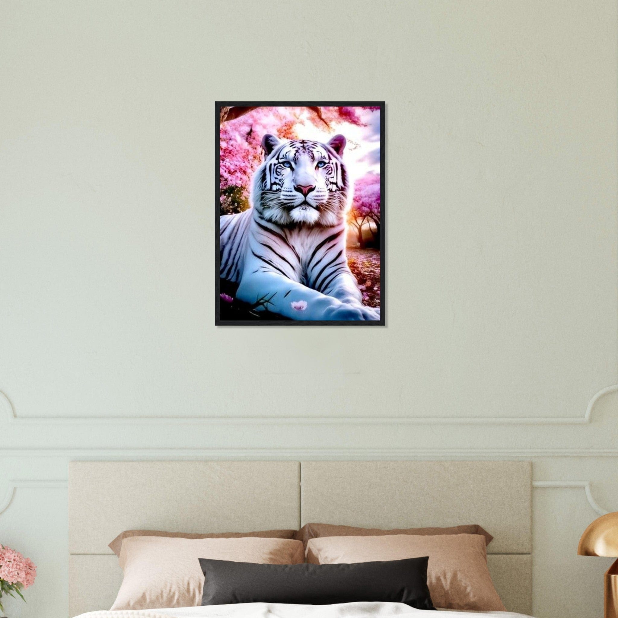 Tableau Tigre Blanc Fleurs De Cerisier 