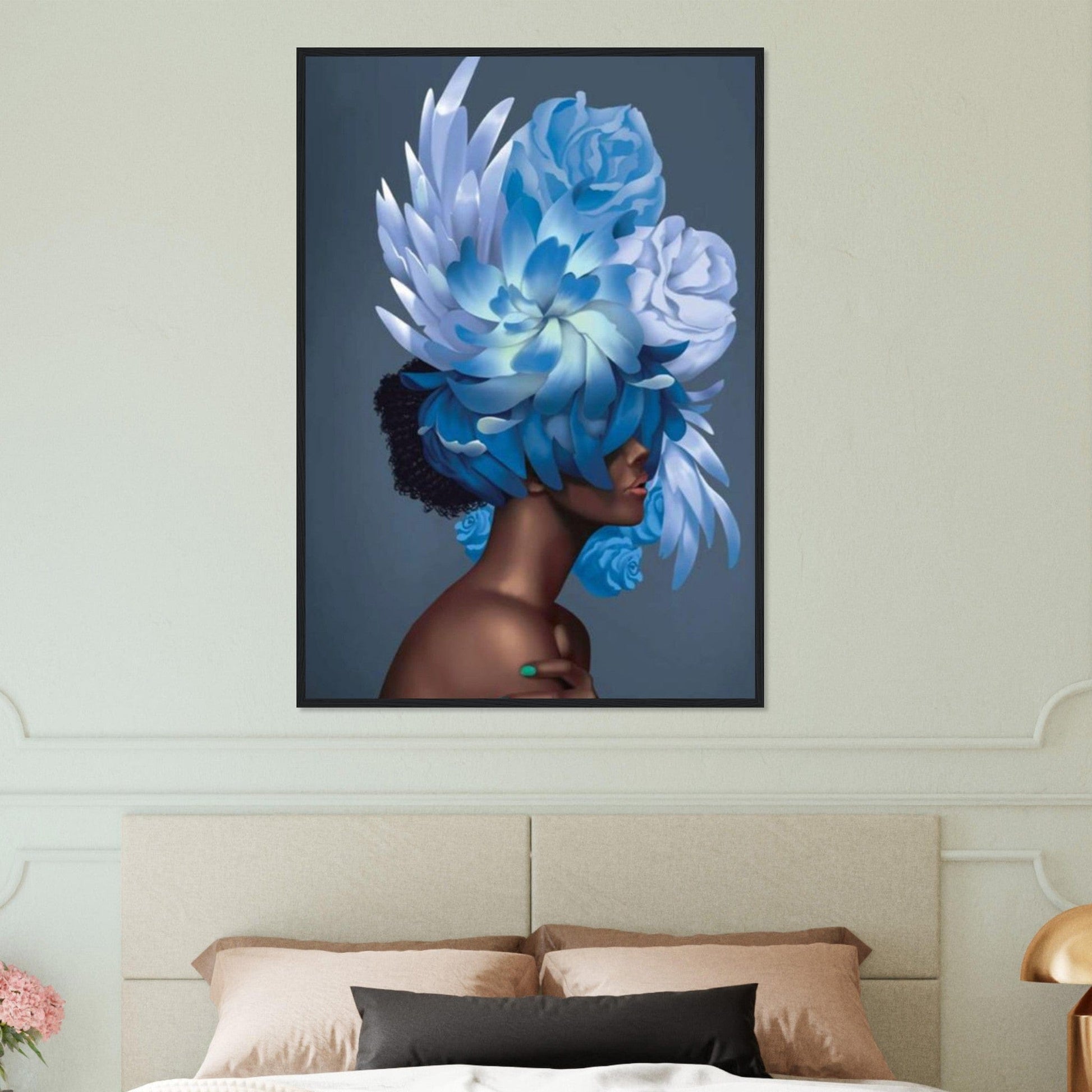 Tableau Femme Fleurs Cheveux Bleu