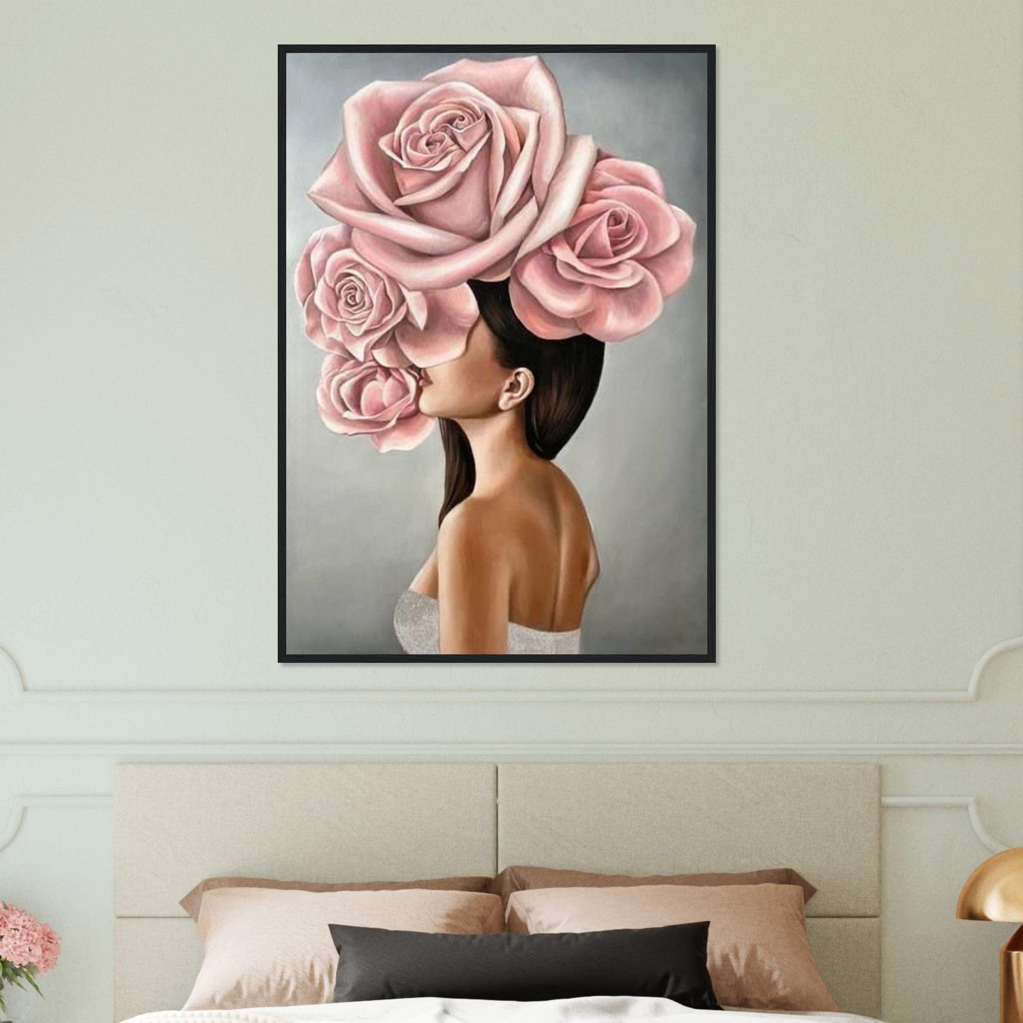 Tableau Femme Fleurs Cheveux Roses