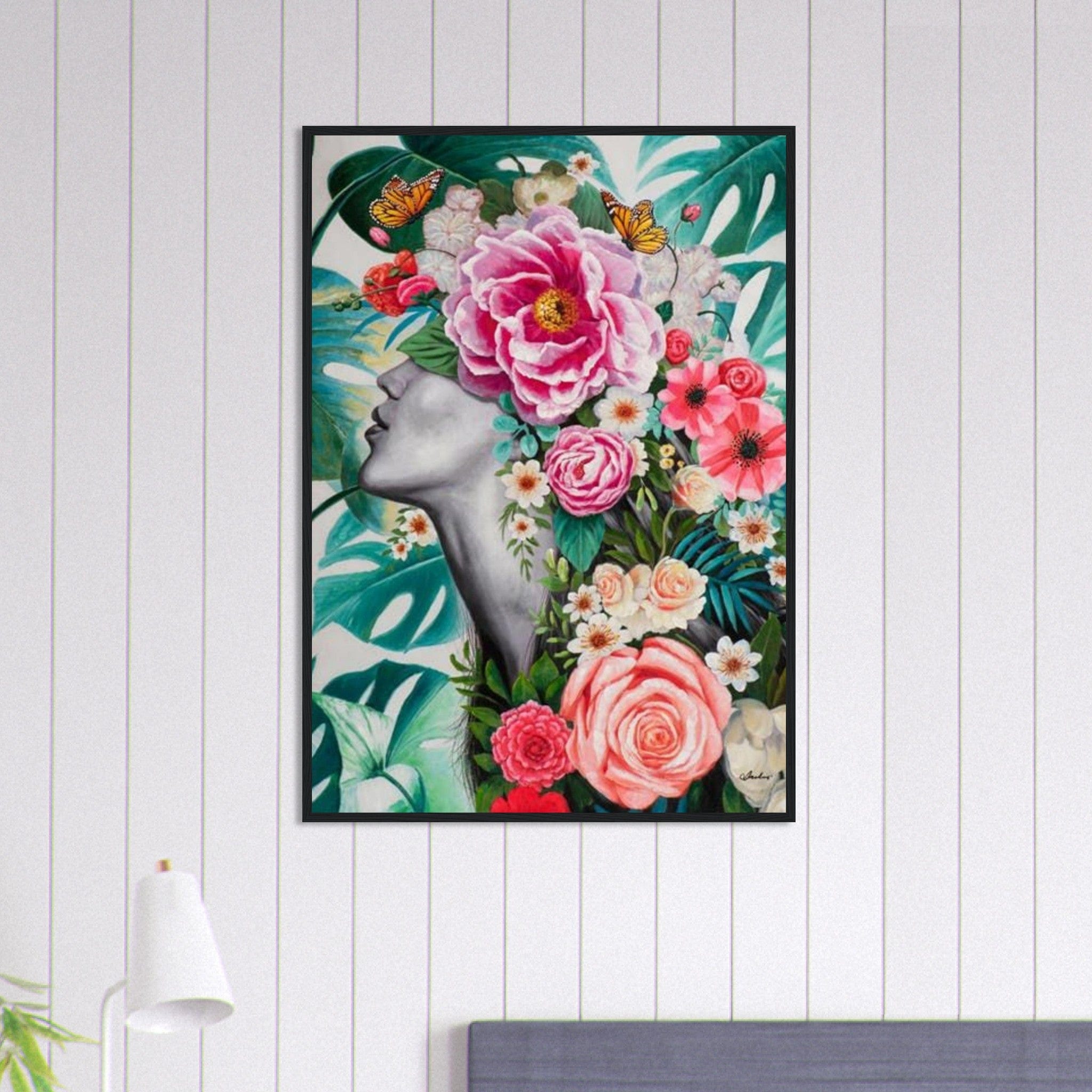 Canvanation Print Material 70x100 cm / 28x40″ Tableau Femme Fleurs Cheveux Vert Forêt