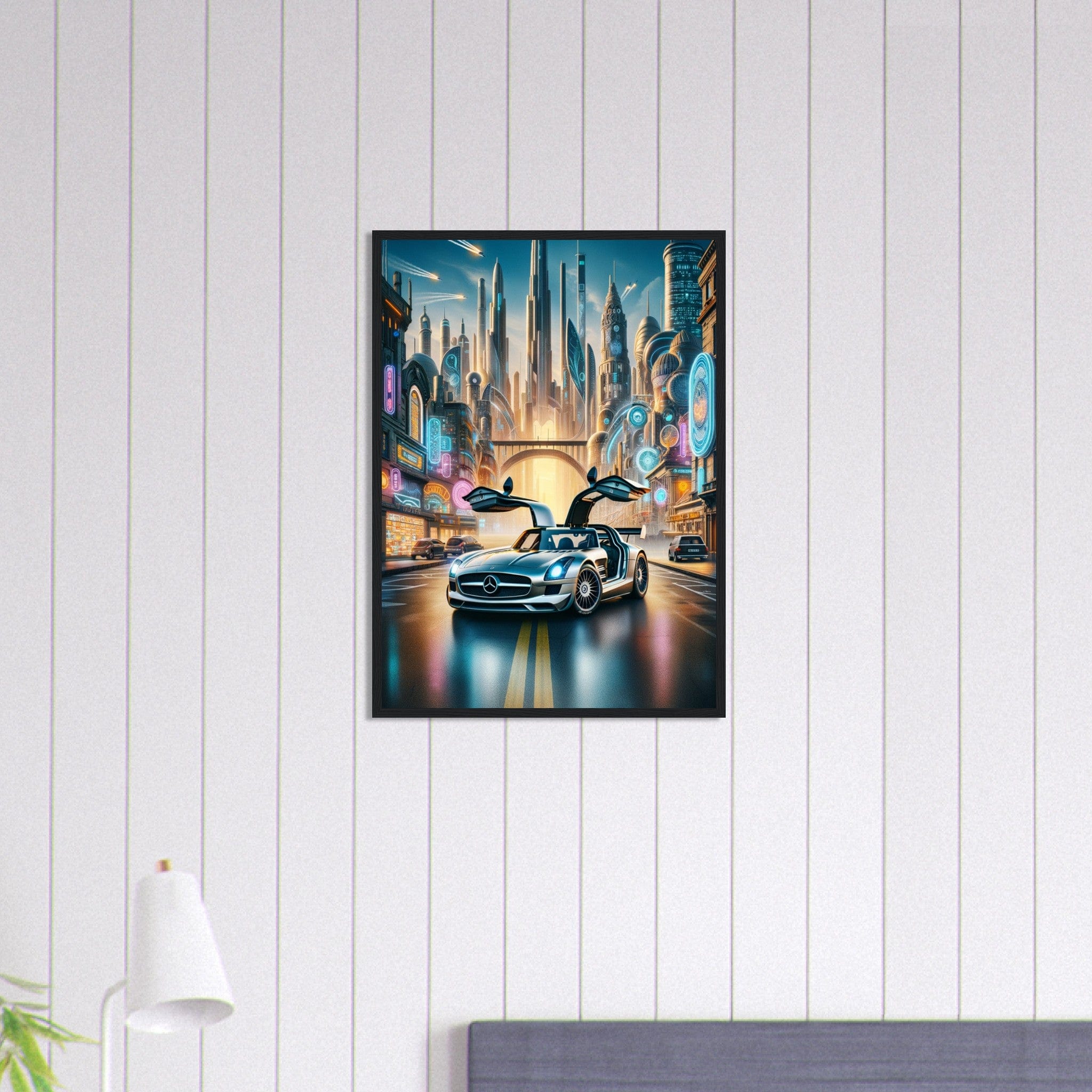 Canvanation Print Material 50x70 cm / 20x28″ Tableau Voiture  Mercedes Sls Amg, Ville Futuriste