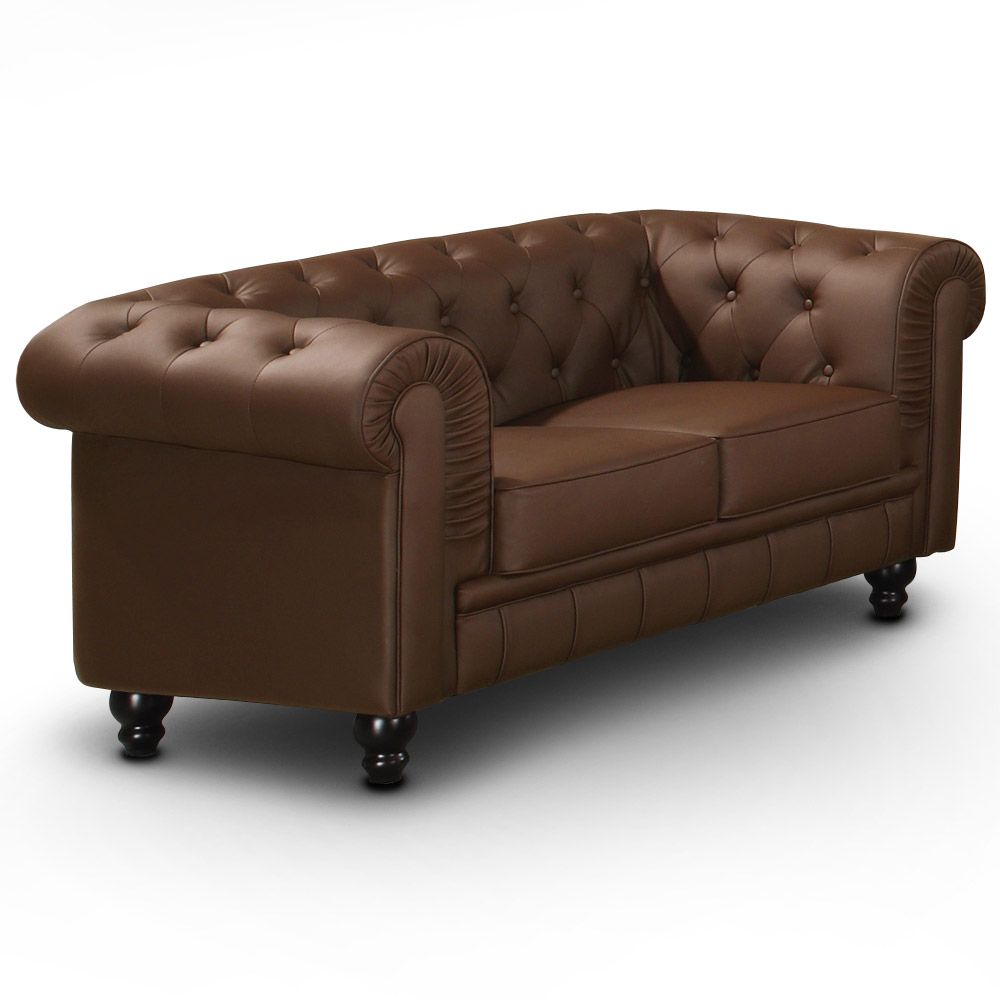 Canapé Chesterfield Confortable 2 places en PU Chocolat 