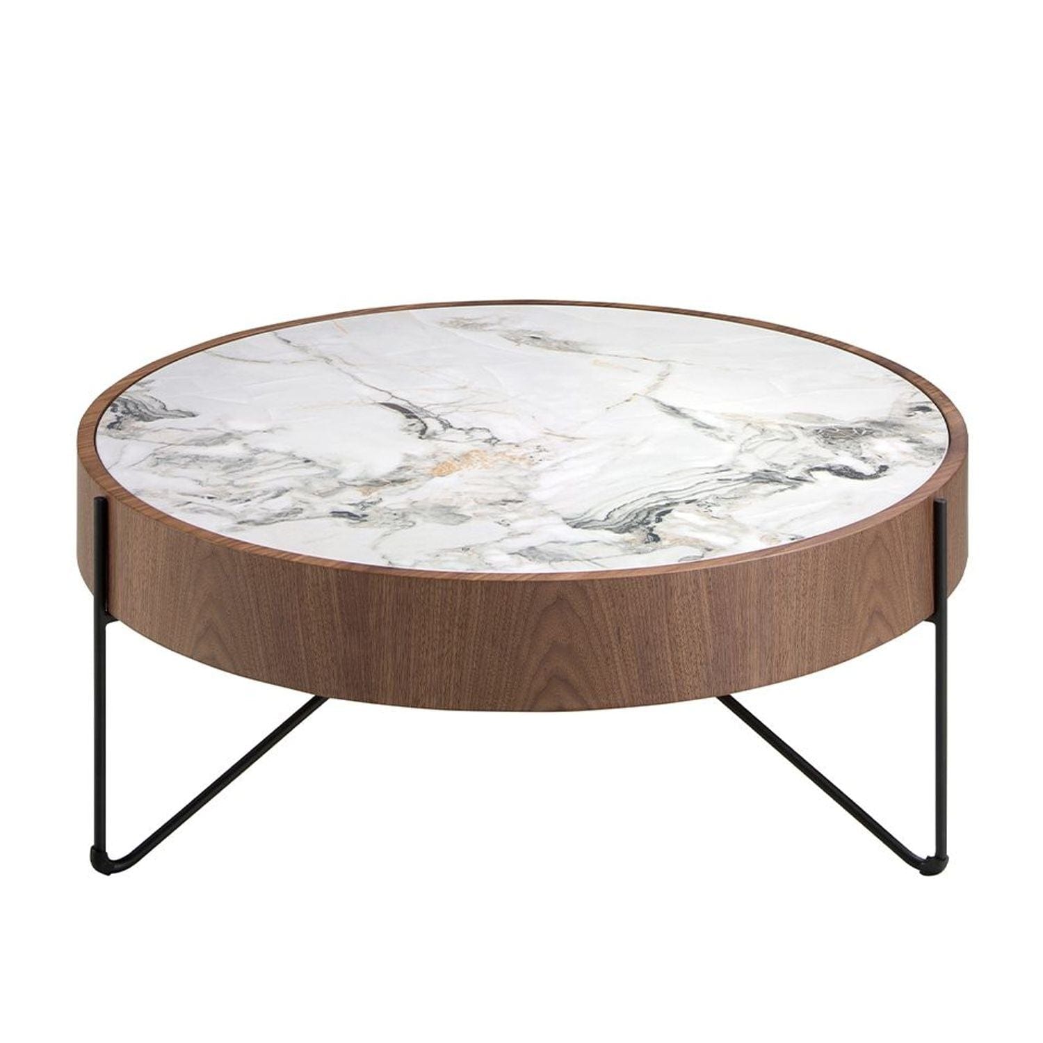Canvanation Table Basse Ronde Moderne en Marbre et Bois Noyer – Élégance et Design Avant-Gardiste