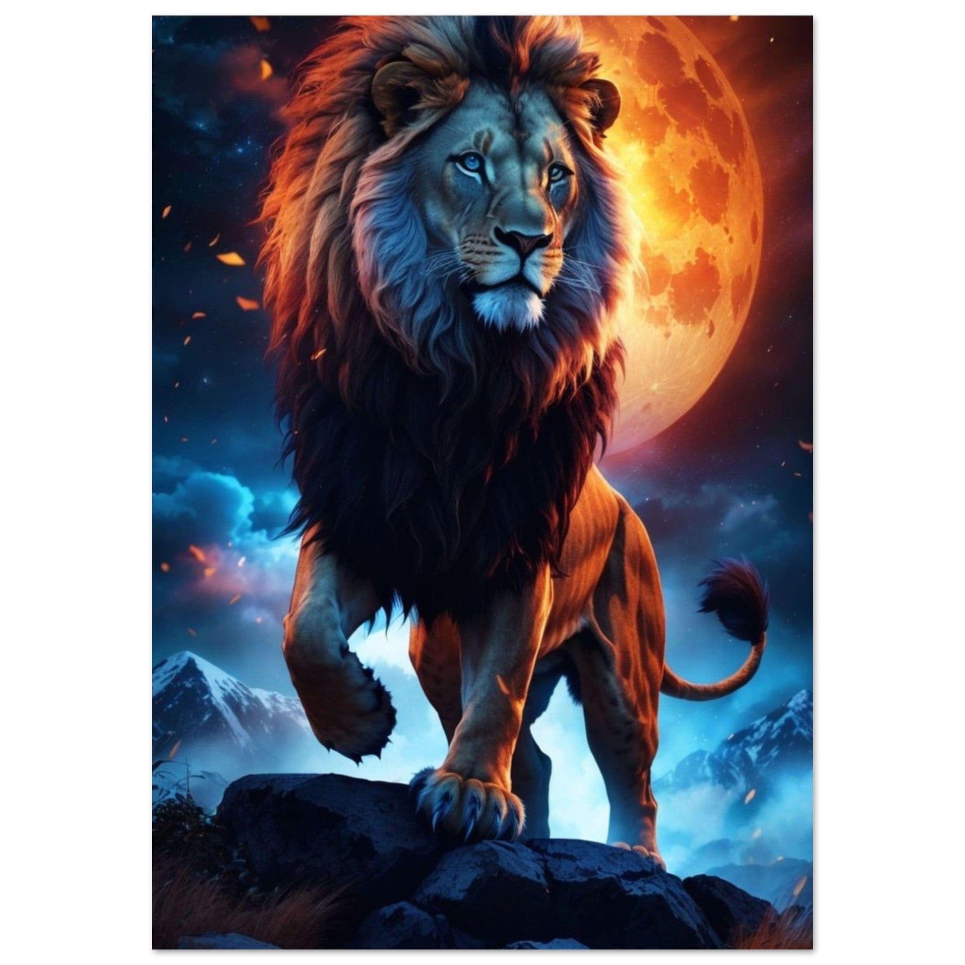 Poster Lion Lune Feu