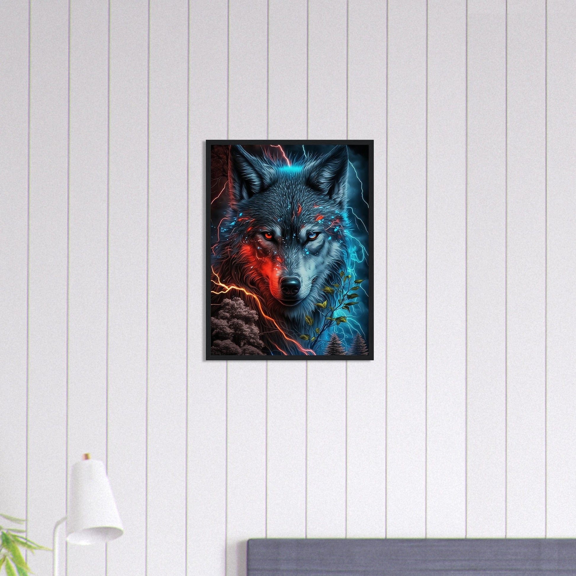 Tableau Loup Noir Bleu Rouge