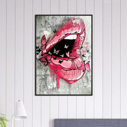 Tableau Street Art Lèvre Rose Papillon