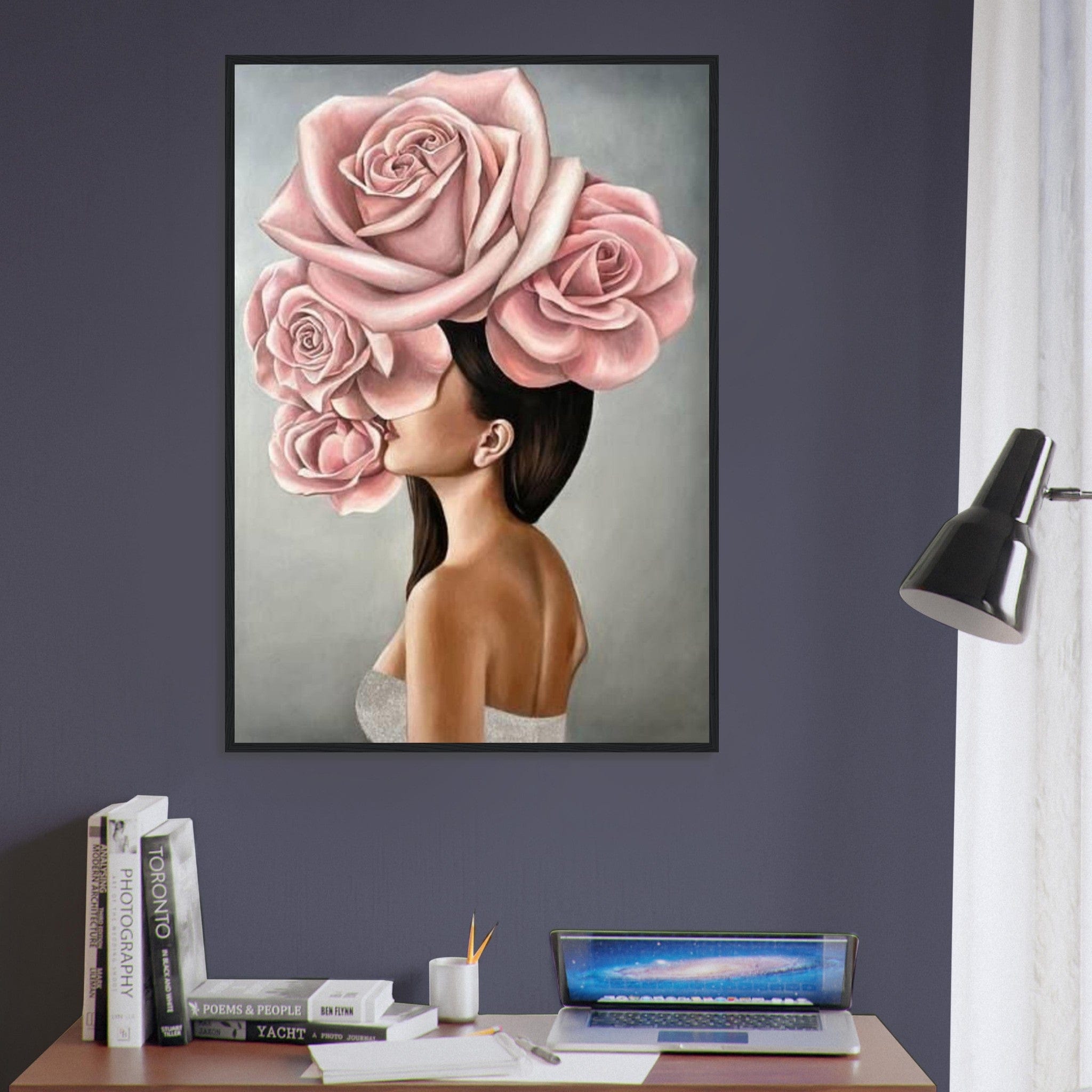 Tableau Femme Fleurs Cheveux Roses