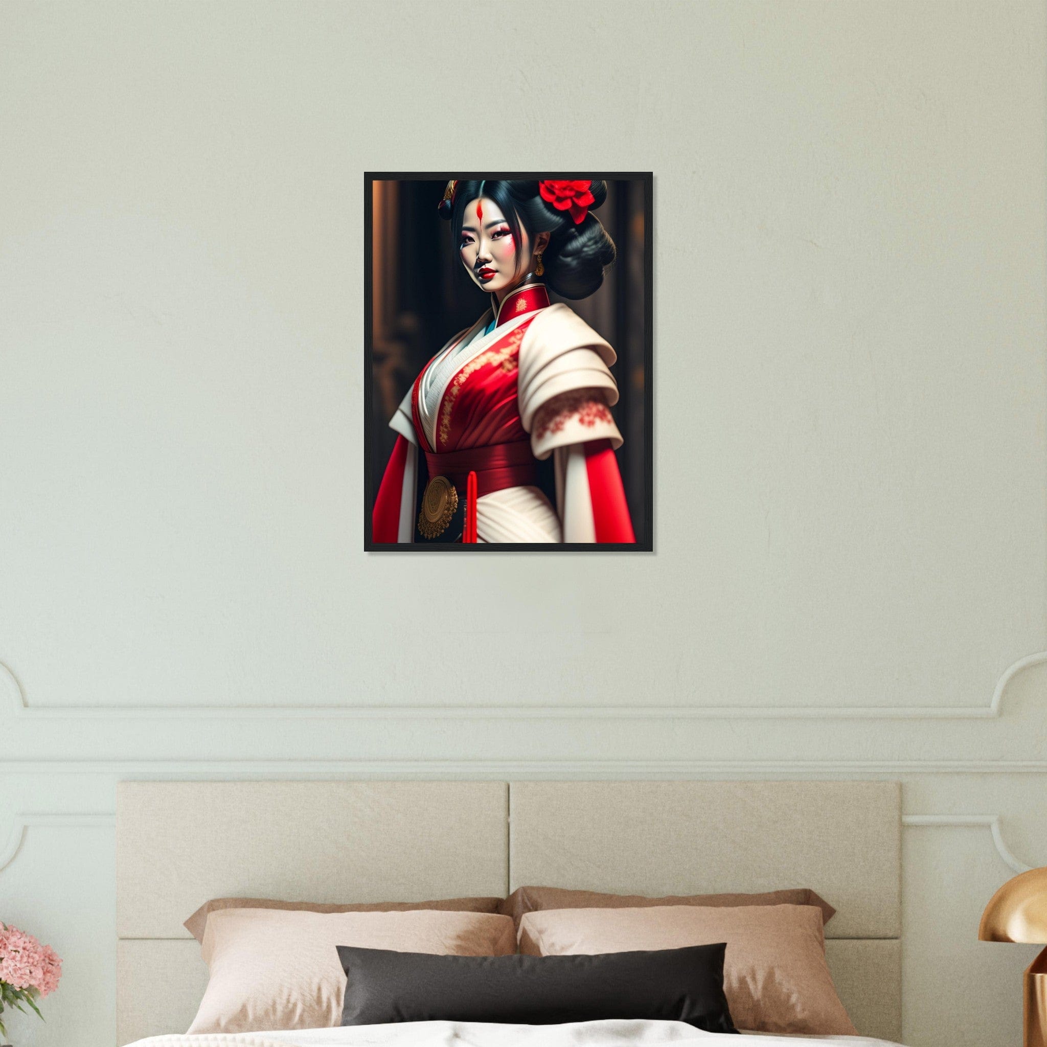 Canvanation Print Material 45x60 cm / 18x24″ Tableau Japon Geisha En Rouge Et Blanc