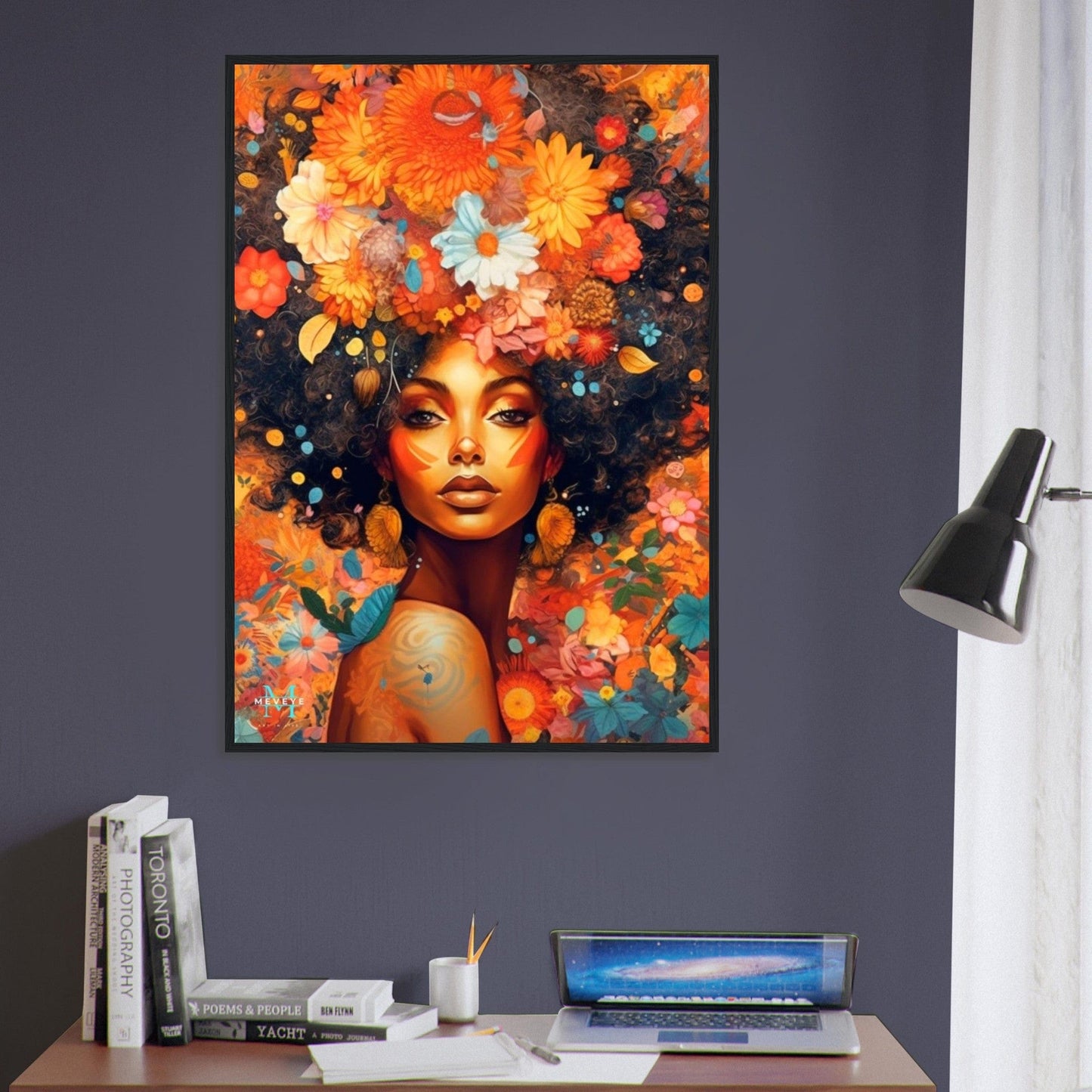 Tableau femme fleurs cheveux