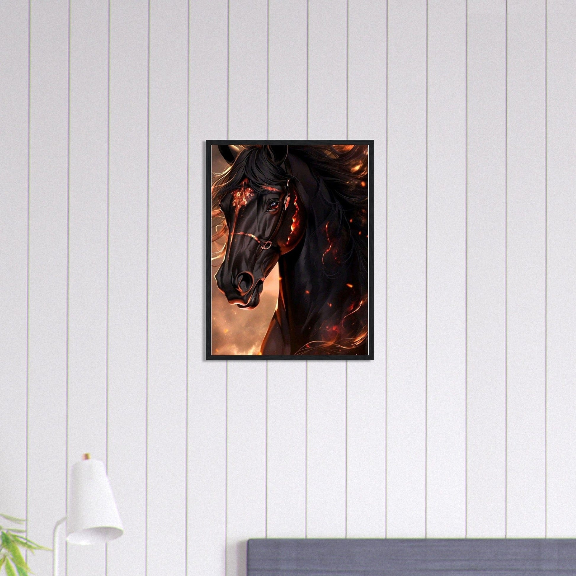 Tableau Cheval Noir Flamme Canvanation