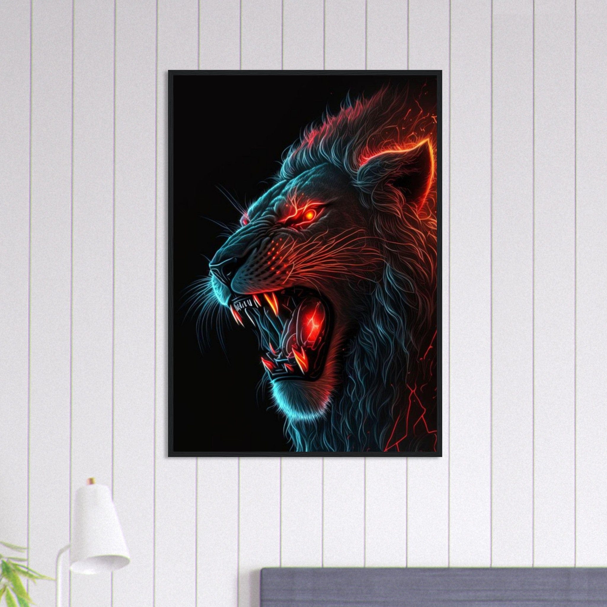 Canvanation Print Material 70x100 cm / 28x40″ Tableau Lion Feu Bleu Orange