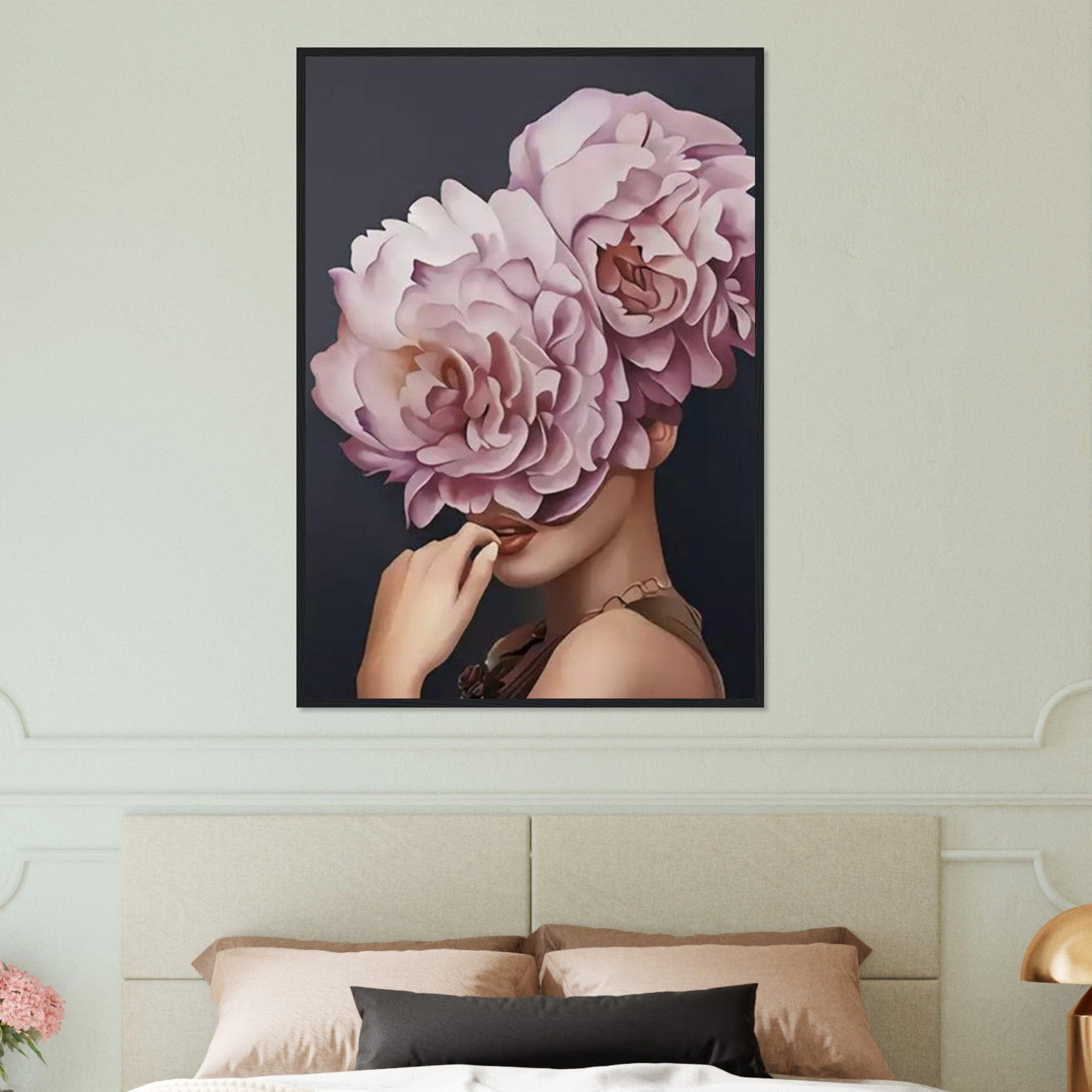 Tableau Femme Fleurs Cheveux Roses Violet