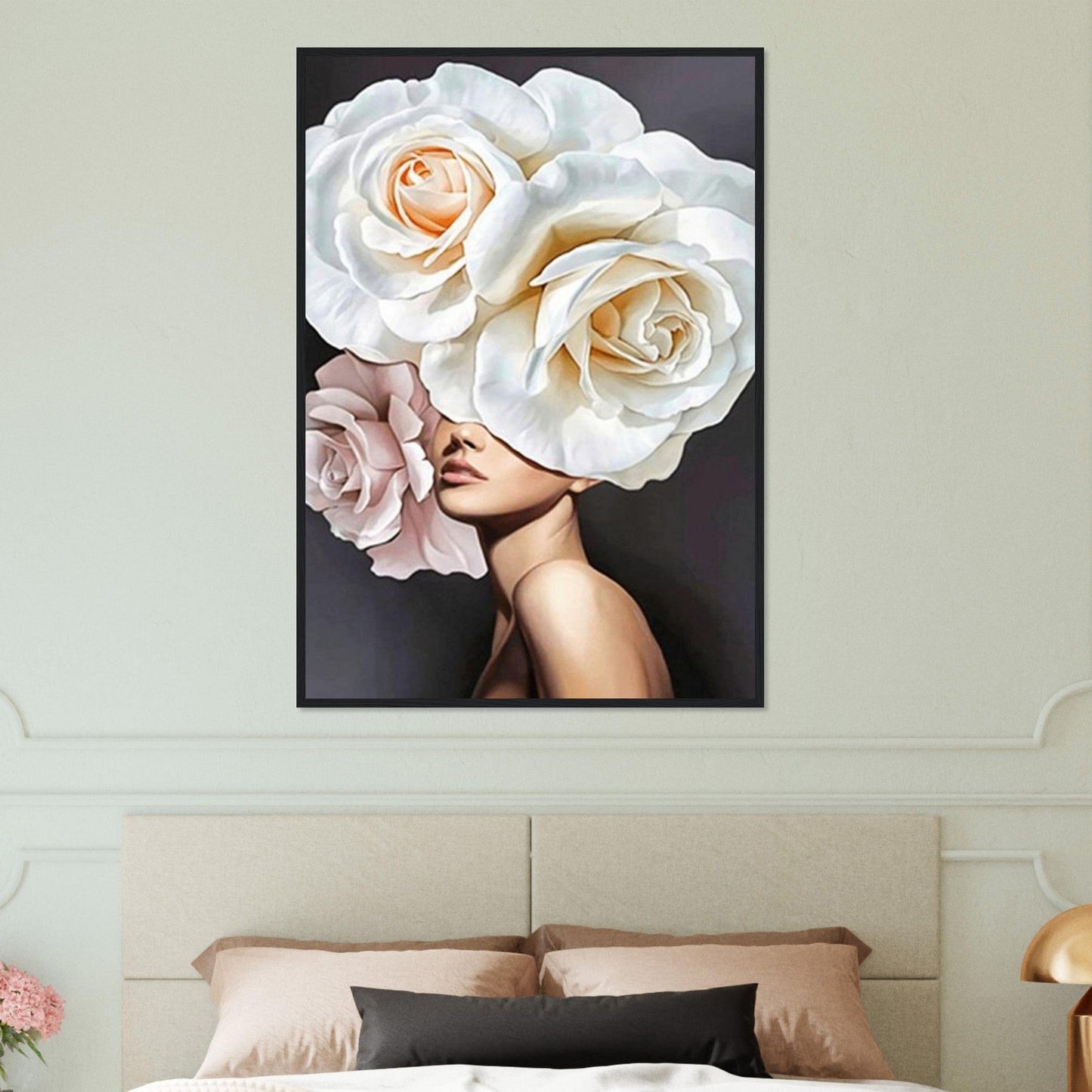 Tableau Femme Fleurs Cheveux Blanc