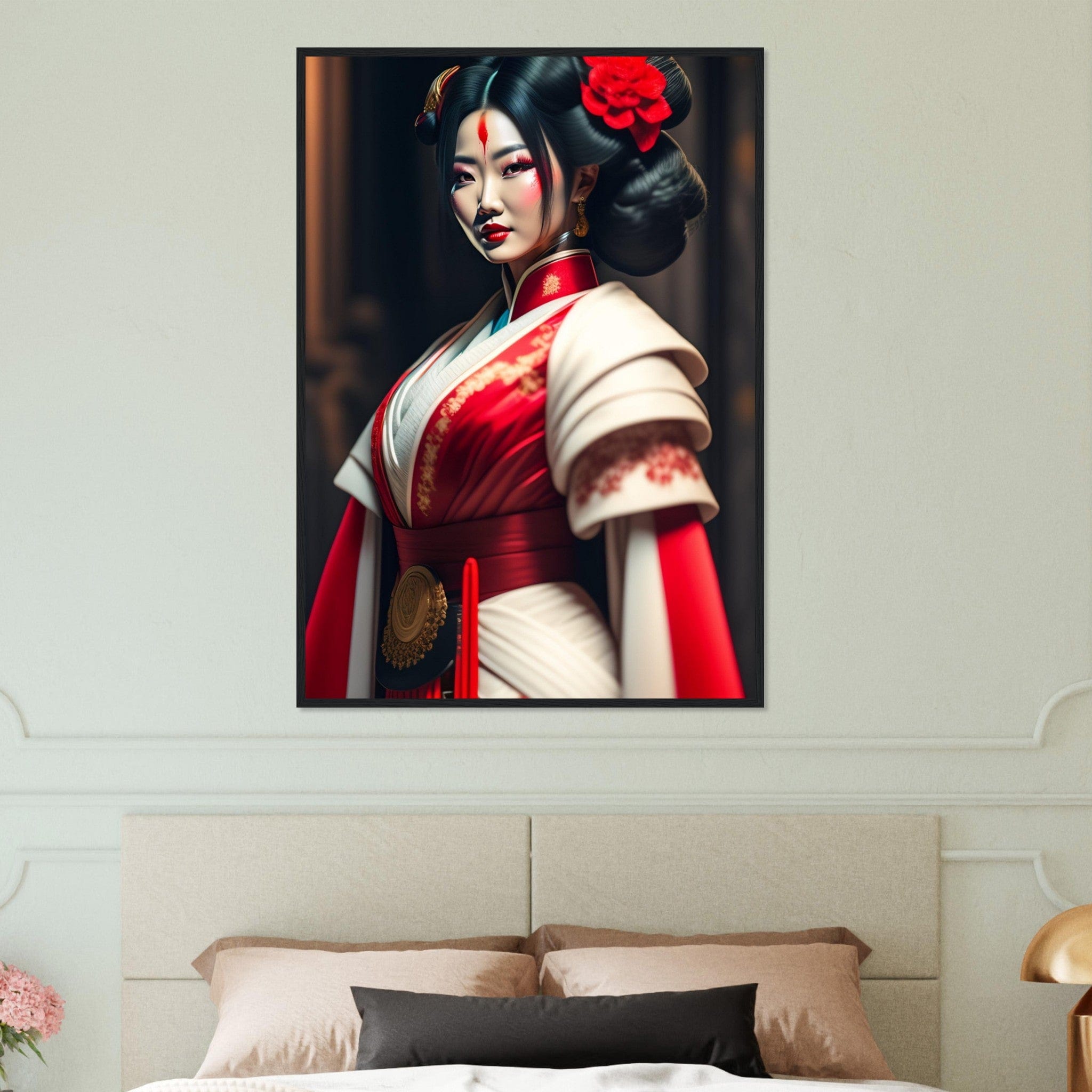 Canvanation Print Material 70x100 cm / 28x40″ Tableau Japon Geisha En Rouge Et Blanc