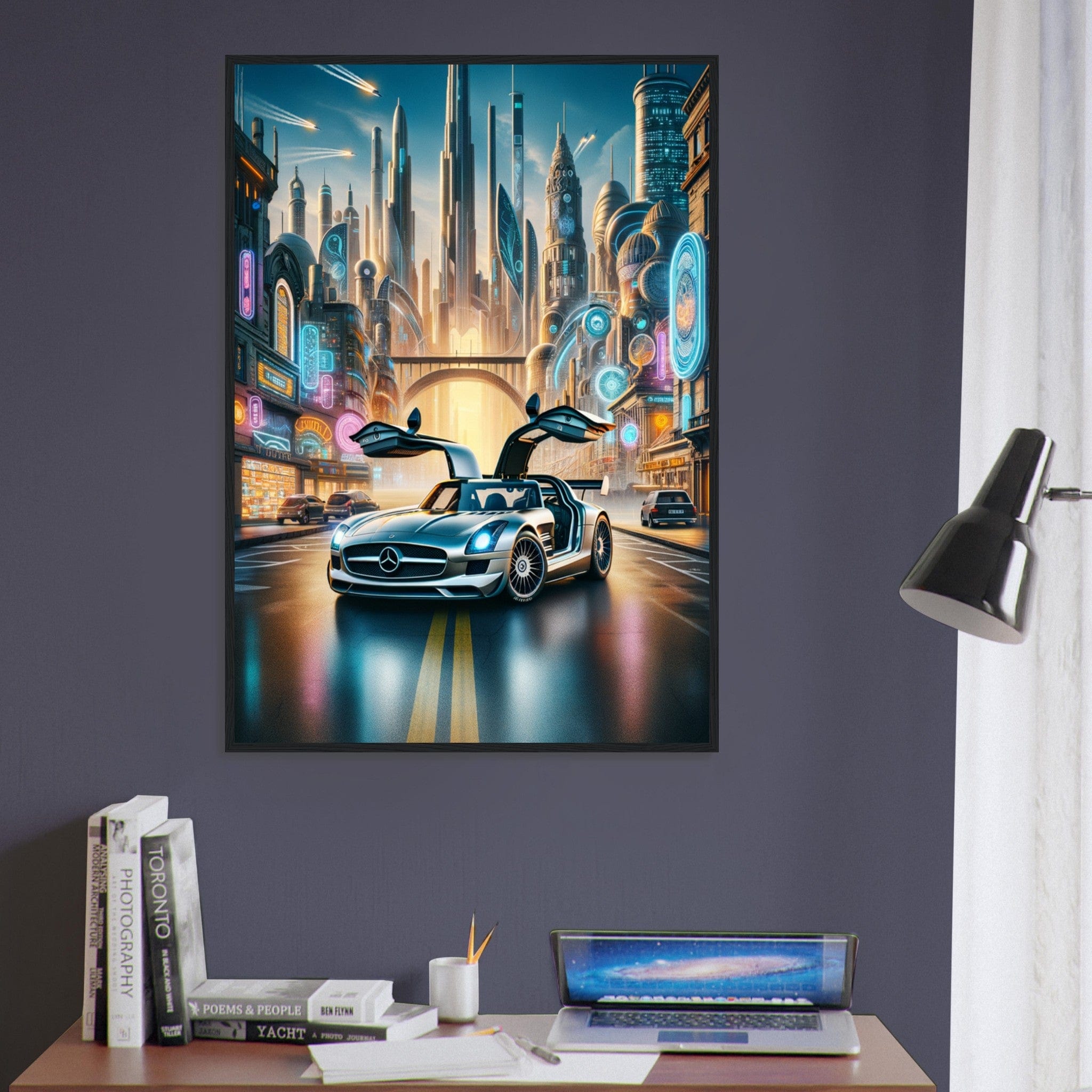 Canvanation Print Material Tableau Voiture  Mercedes Sls Amg, Ville Futuriste