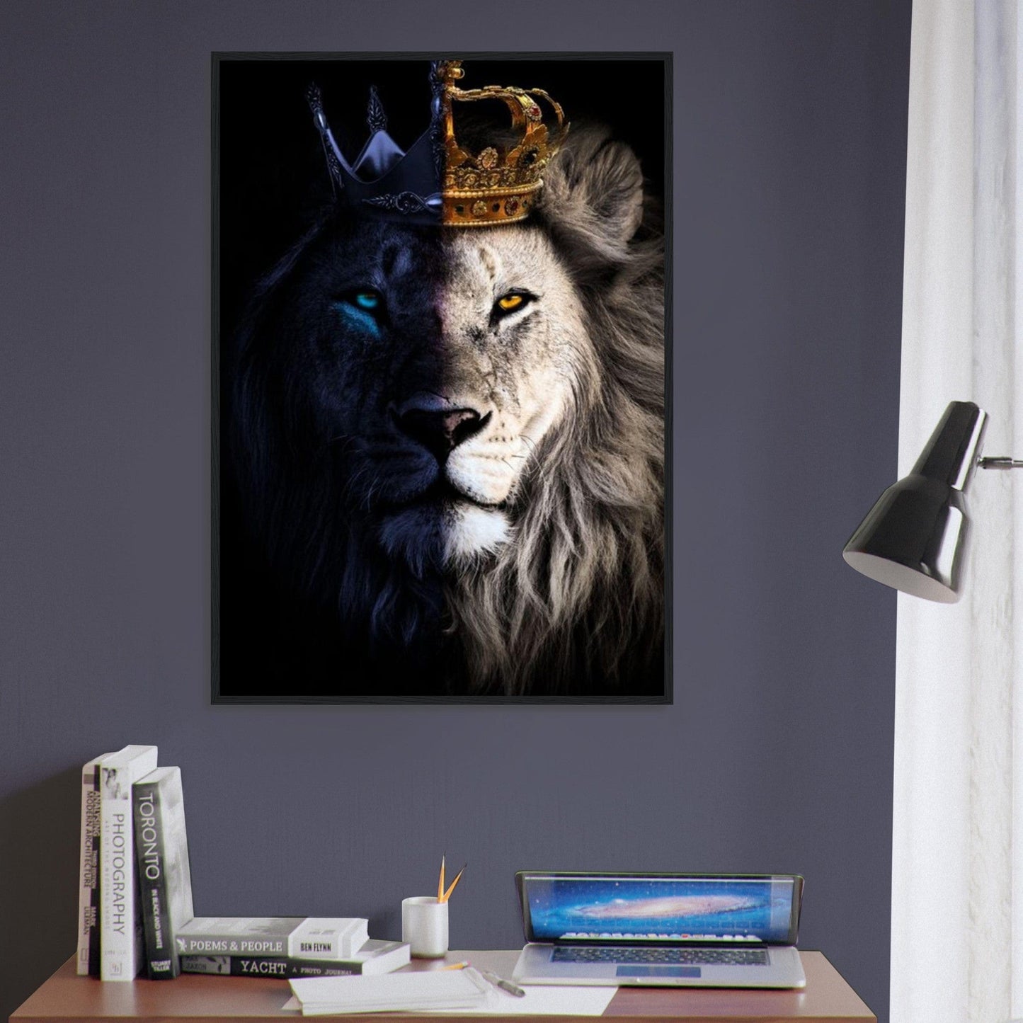 Tableau Lion Blanc Et Bleu