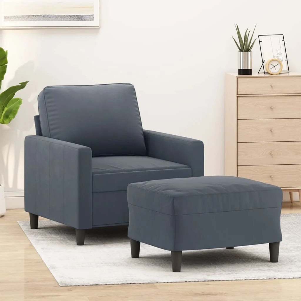 Fauteuil Gris Foncé avec Repose-Pied 60 cm en Velours – Confort et Élégance