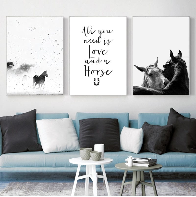 Tableau Chevaux Couple Noir Et Blanc