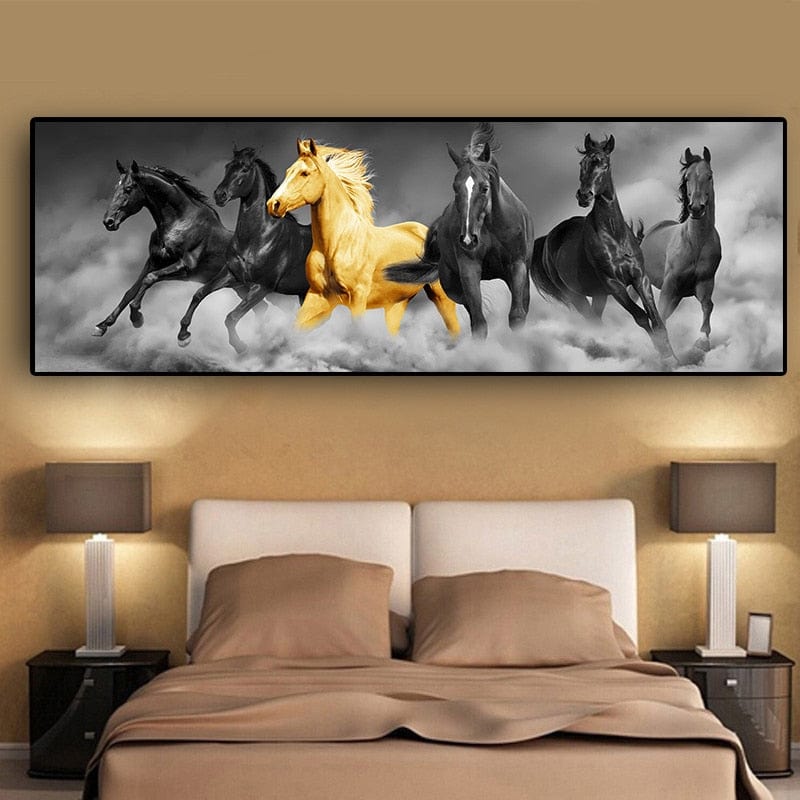 Canvanation Affiche De Chevaux Or et Noir