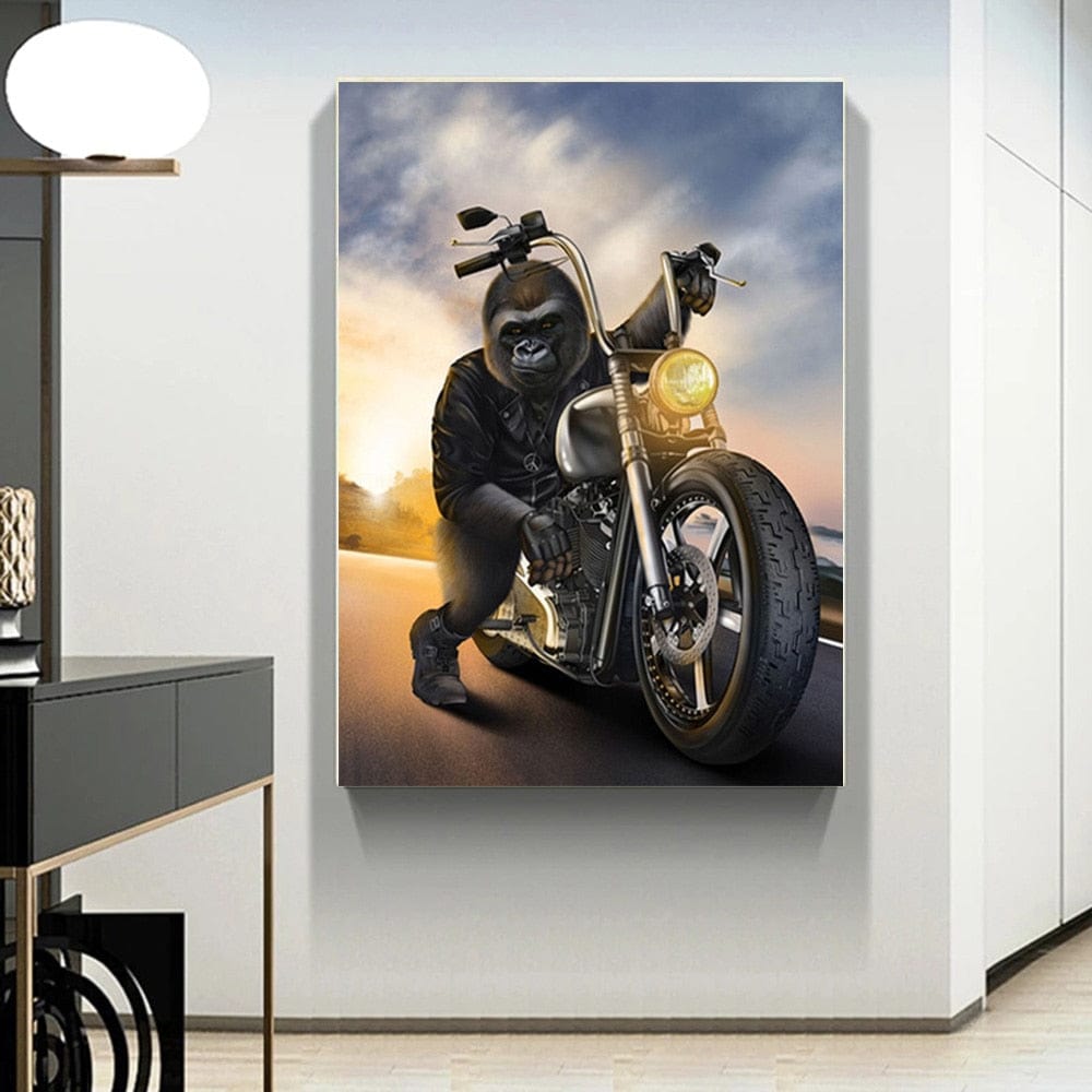 Tableau Gorille Pop Art A Moto Canvanation