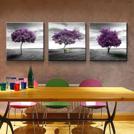 Canvanation 30x30cmx3 Toile Arbre Violet