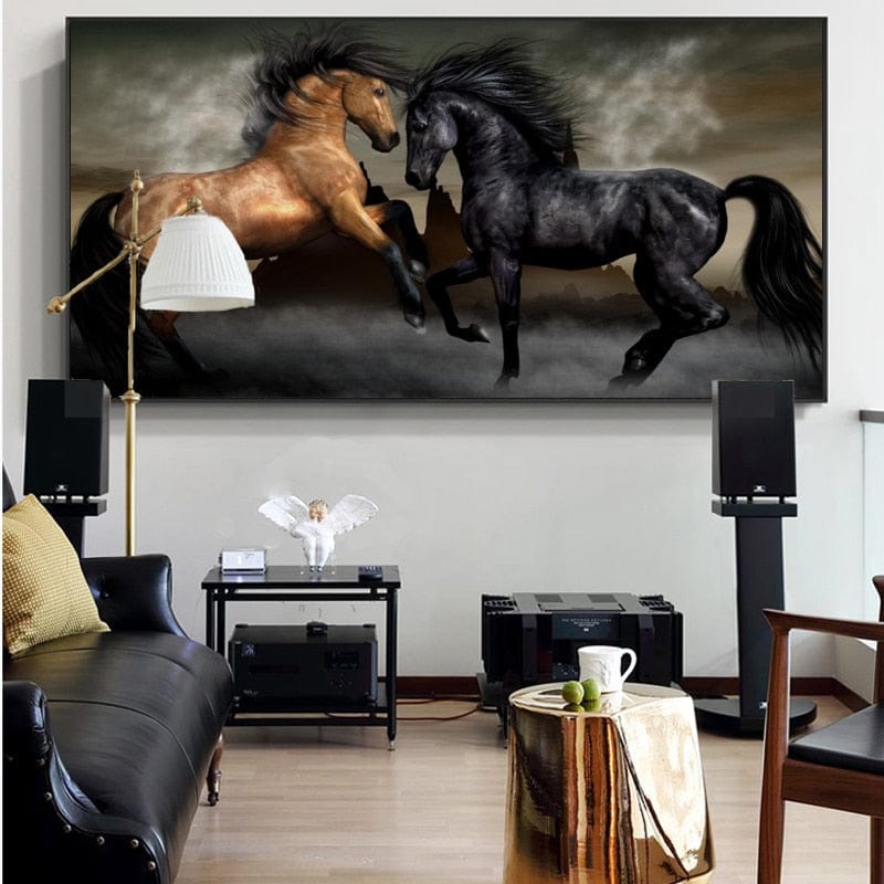 Toile Cheval Noir Et Blanc Canvanation