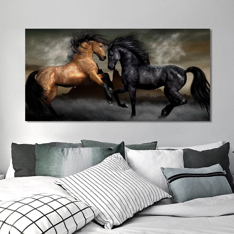 Toile Cheval Noir Et Blanc Canvanation