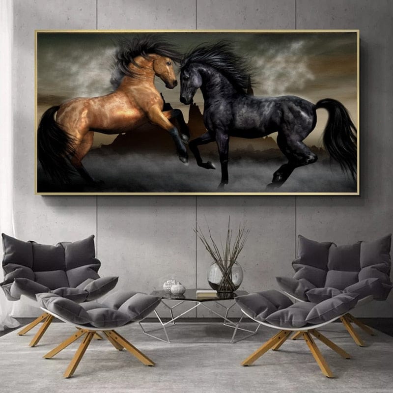 Toile Cheval Noir Et Blanc Canvanation